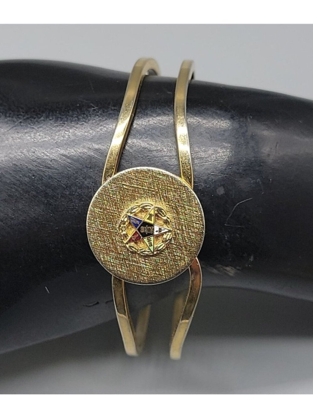 Order of Eastern Star Hinged Clamper Bracelet Gold Plated OES Symbol Vintage 6"